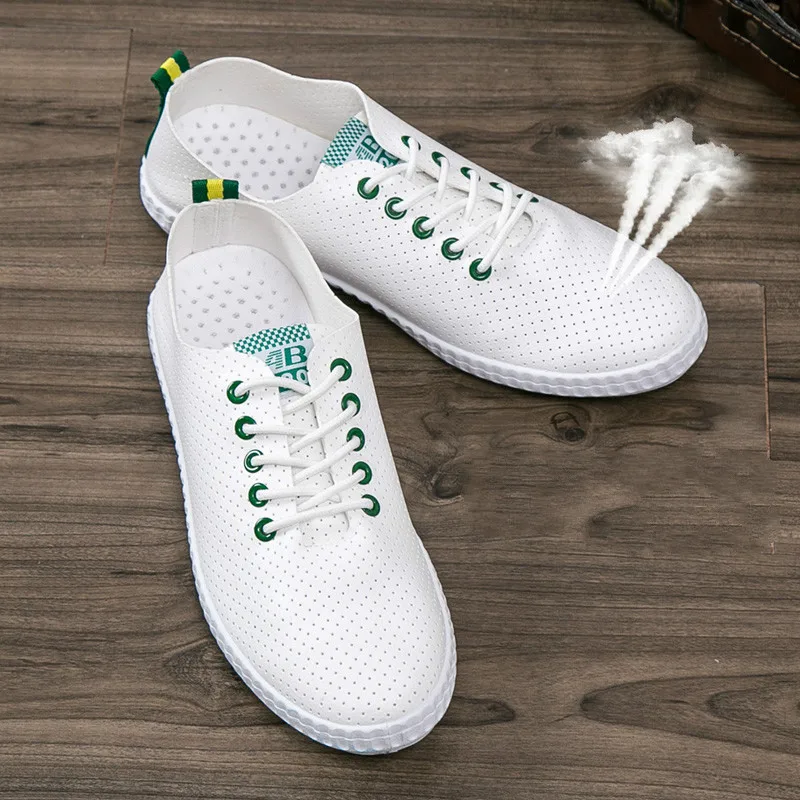 Новинка 2017 года Летняя обувь белая мужская повседневная с дырками для студентов |