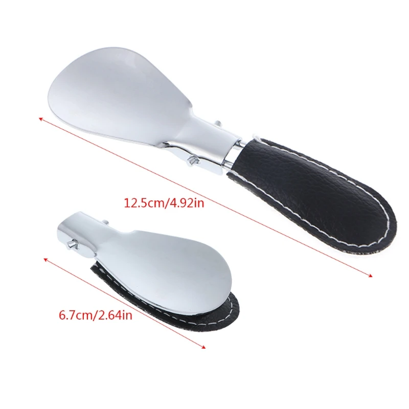 

1pair Black Folding Shoehorn Metal Durable With Stainless Steel Faux Leather Portable Fashion Shoe Horns Accessories