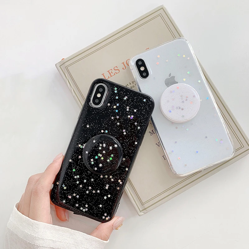 Блестящий блестящий чехол со звездами для IPhone X XS 8 7 6 s Plus держатель мягкий из ТПУ
