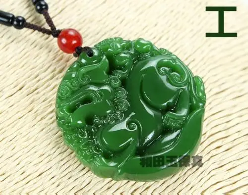 Koraba ювелирные изделия Китай натуральный зеленый JADE Jasper Резьба Дракон Кирин