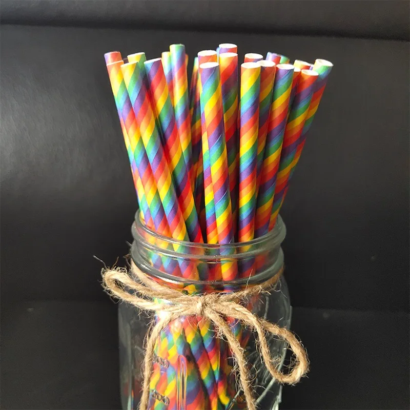 

25pcs/pack eco friendly straw Rainbow straws Degradable environmental disposable bar dinner household paper straws
