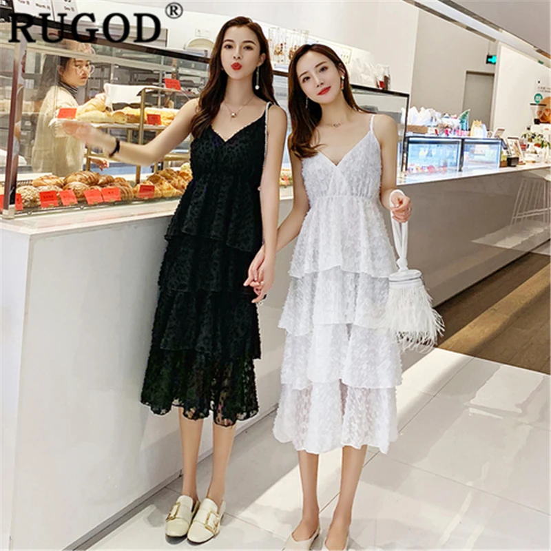 Женское платье с треугольным вырезом RUGOD однотонное средней длины в Корейском