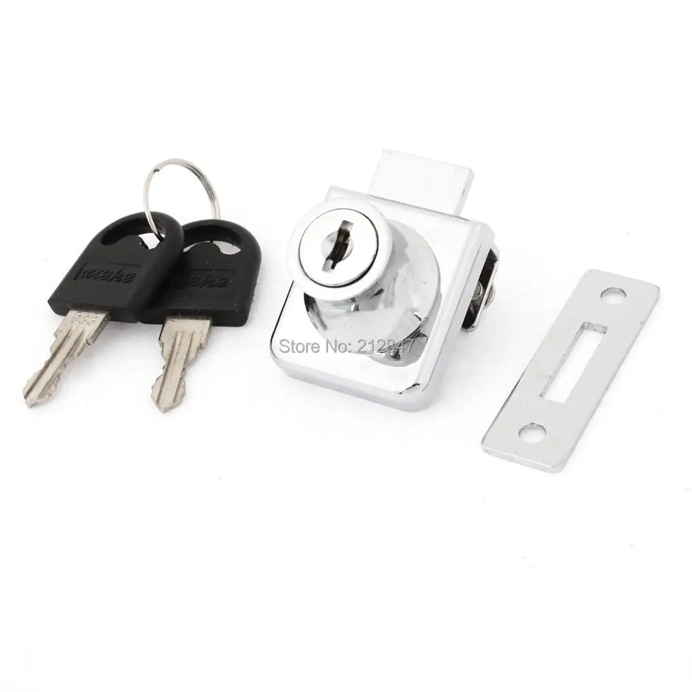 

Home Metal Keyed Cabinet Lock for 2/5" Hinged Glass Door Silver Tone