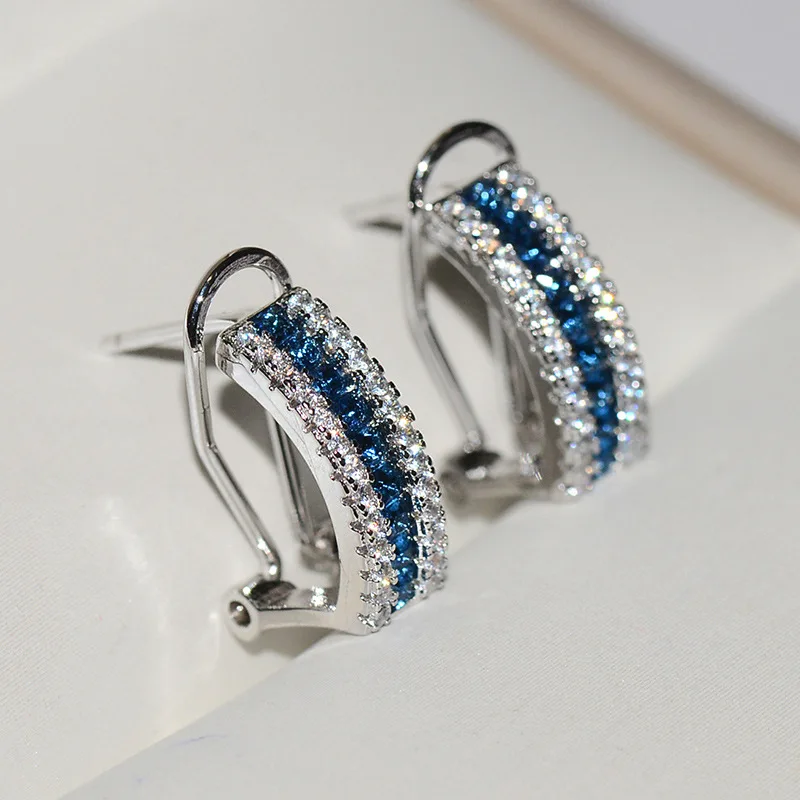 Мода висячие серьги Earrring голубой AAAAA cz реального 925 серебро массивные вечерние