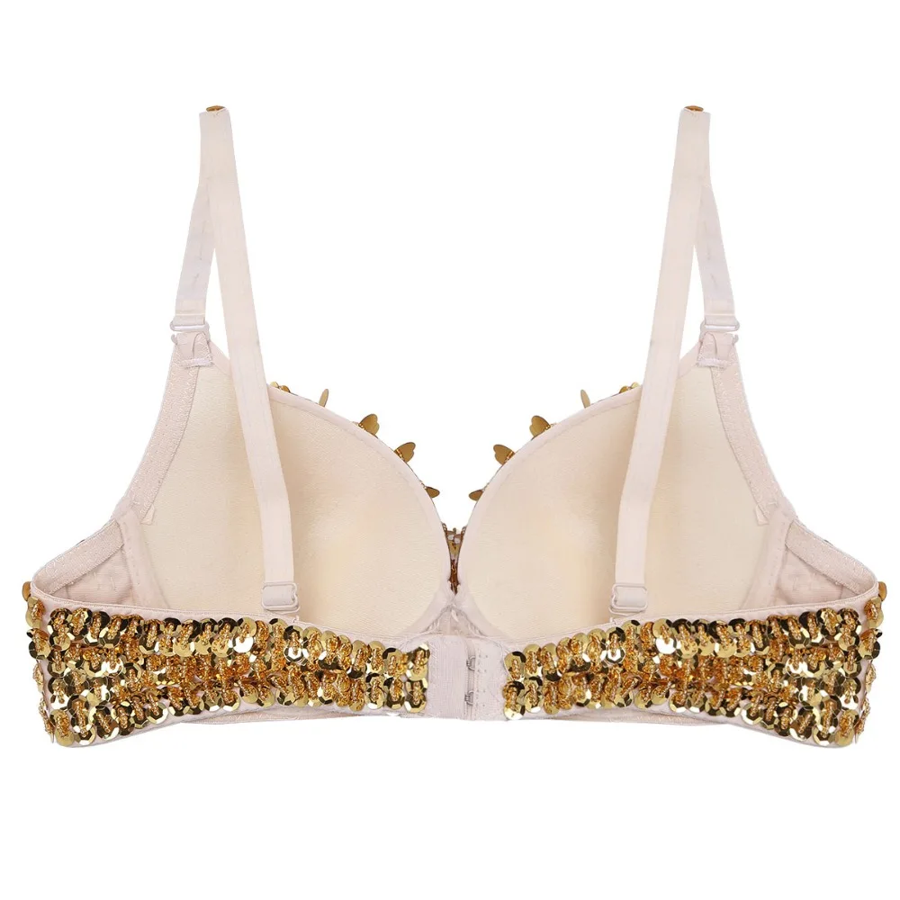 YiZYiF Sequins Bra Women Fashion Sparkle Sequins Beading Padded Bra Top for Raves Dances Club Wear Belly Dancing Sexy Bra Party
