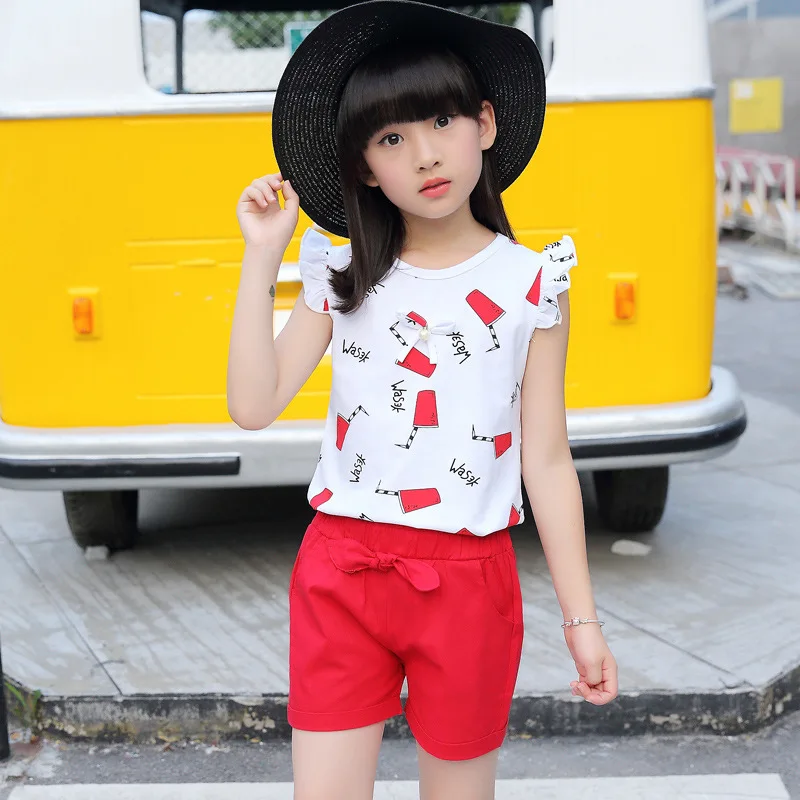Комплект одежды для девочек новая летняя детская одежда 2018 футболка без рукавов