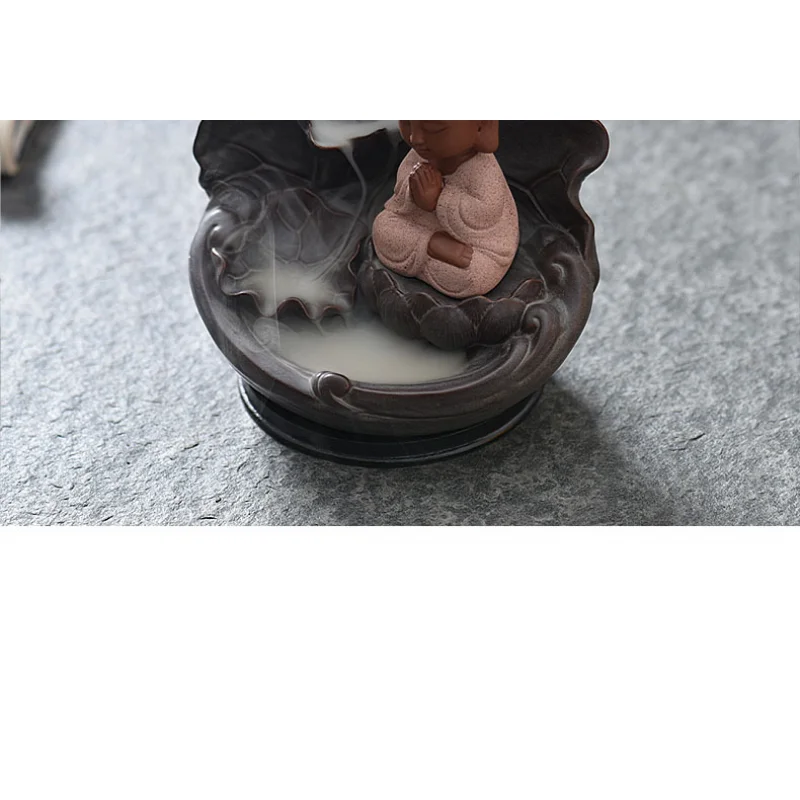 

Chinese Style Lotus Shape Backflow Incense Burner Cute Buddha Incense Cone Sticks Holder Buddhist Home Decor+ 10pcs Free Cones