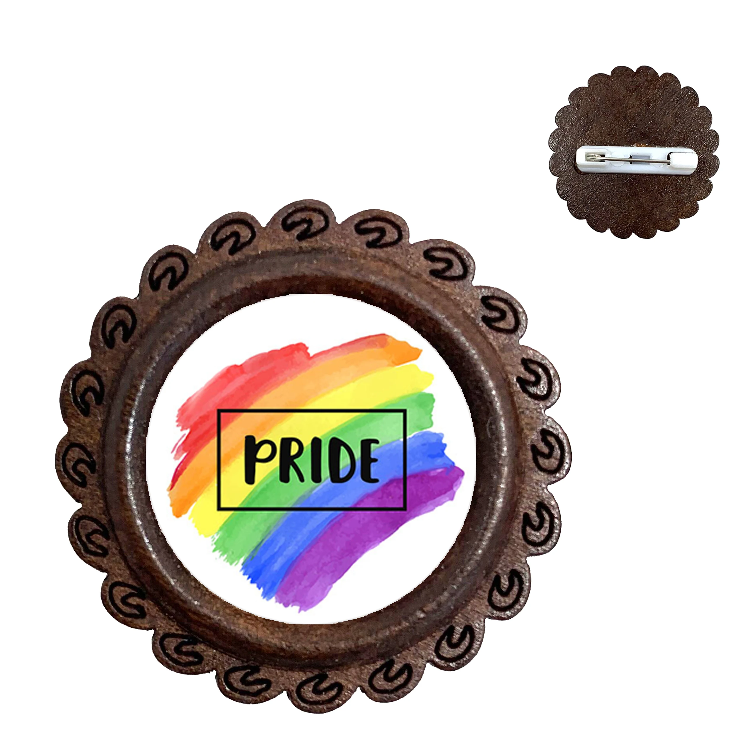 Гей Радуга дерево брошь ЛГБТ 20 мм стеклянный купольный кабошон булавки для