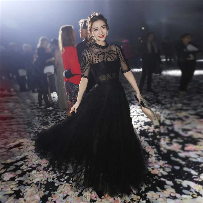 Женское вечернее платье Angelababy элегантное короткое Прозрачное с сеткой для
