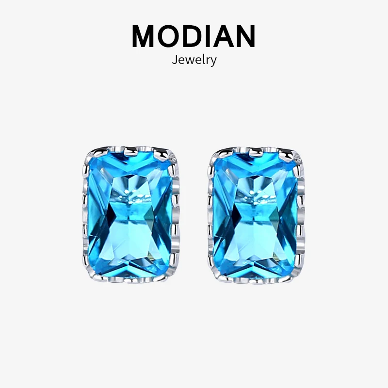 Modian Роскошные 100% 925 стерлингового серебра прямоугольник синего цвета со стразами