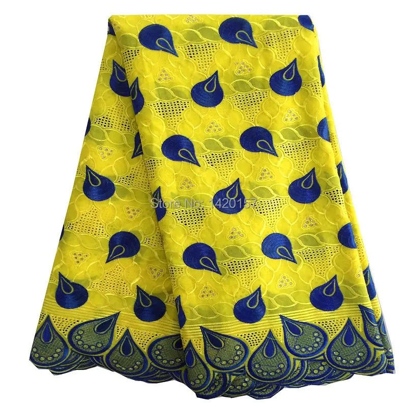 

Yellow Royal Blue African Swiss Voile Lace High Quality Swiss Cotton Voile Lace With Rhinestones for Wedding Dresses 2016