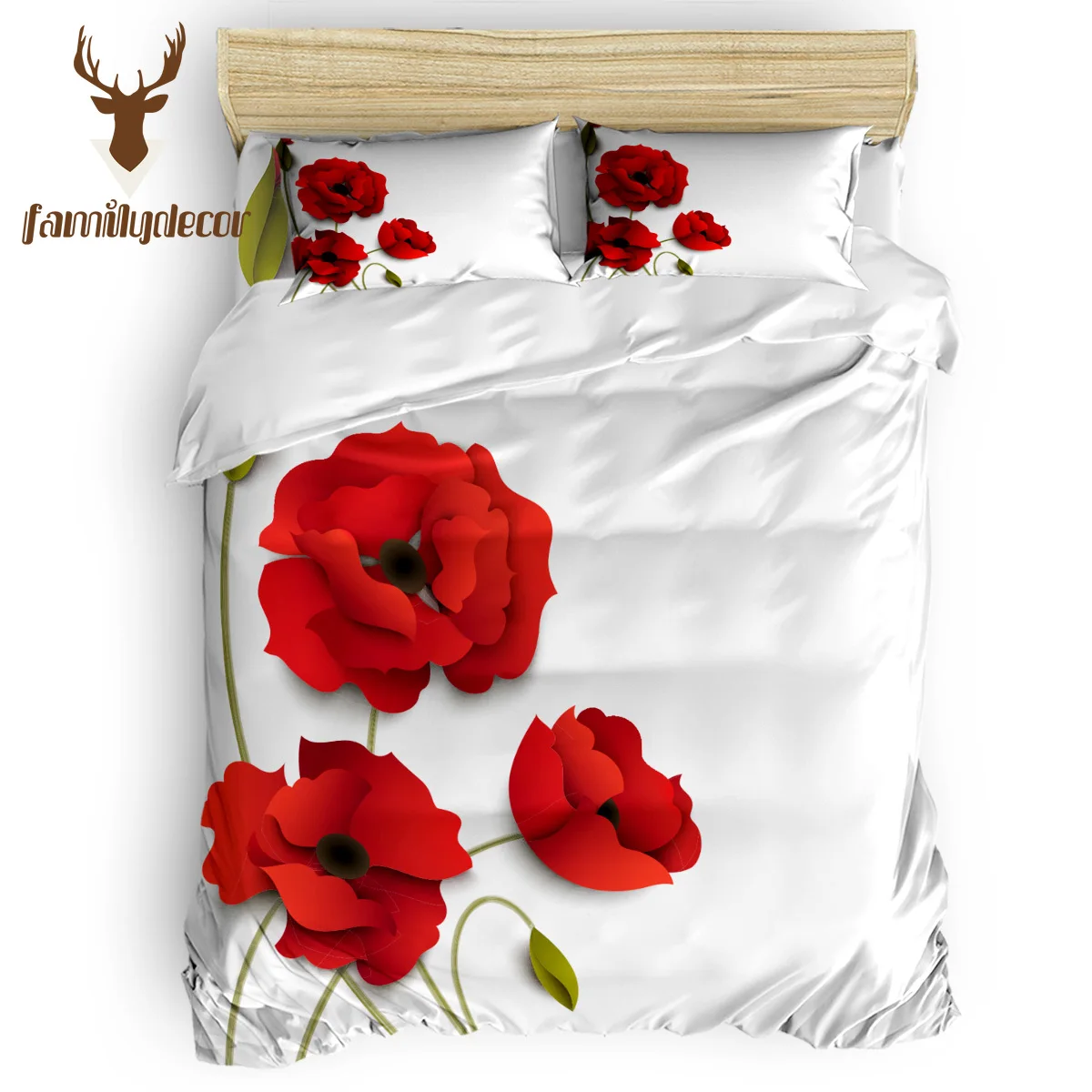 Комплект постельного белья FamilyDecor роскошное покрывало с цветком Красного мака 3D
