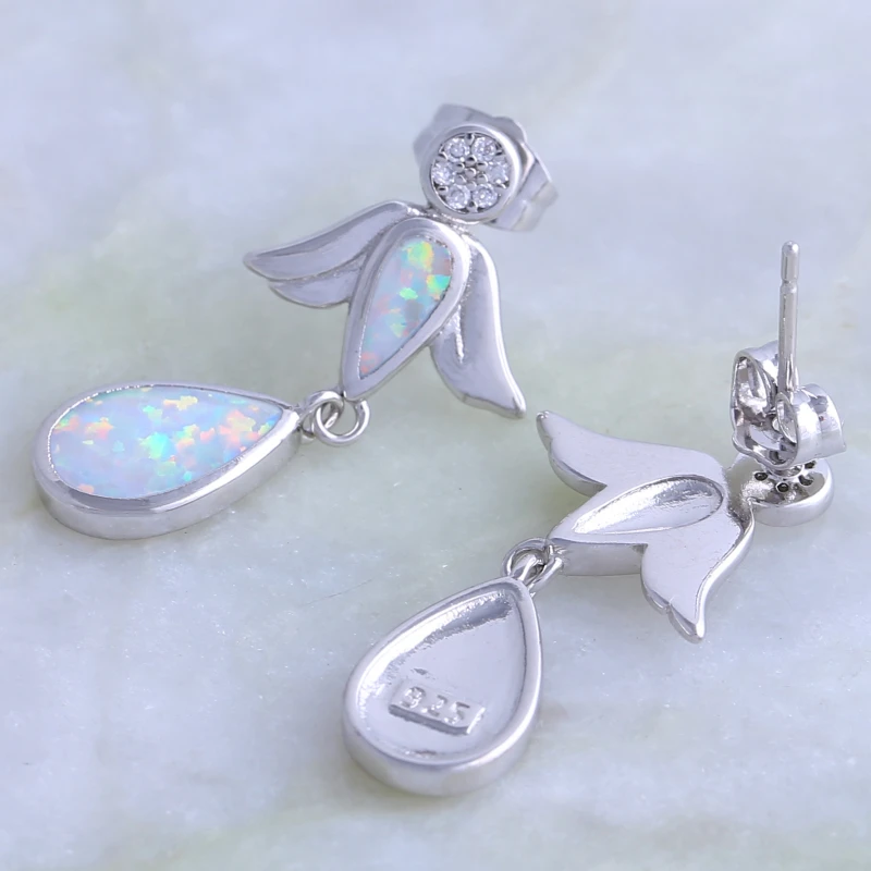 

Wedding Jewelry Silver Color White Cubic Zirconia Figure White Opal Drop Dangle Earrings For Women E005