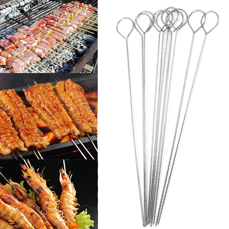 50 шт., круглые шашлыки для жарки мяса, гуся, палочка из нержавеющей стали, игла для барбекю, шашлыки, кухонная утварь, кемпинг, пикник, Прямая поставка