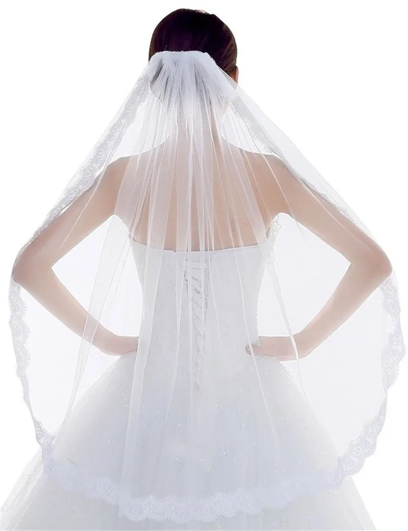 Белый Кот Свадебная Фата Края Шнурка Один Слой Кружева Свадебные Аксессуары
