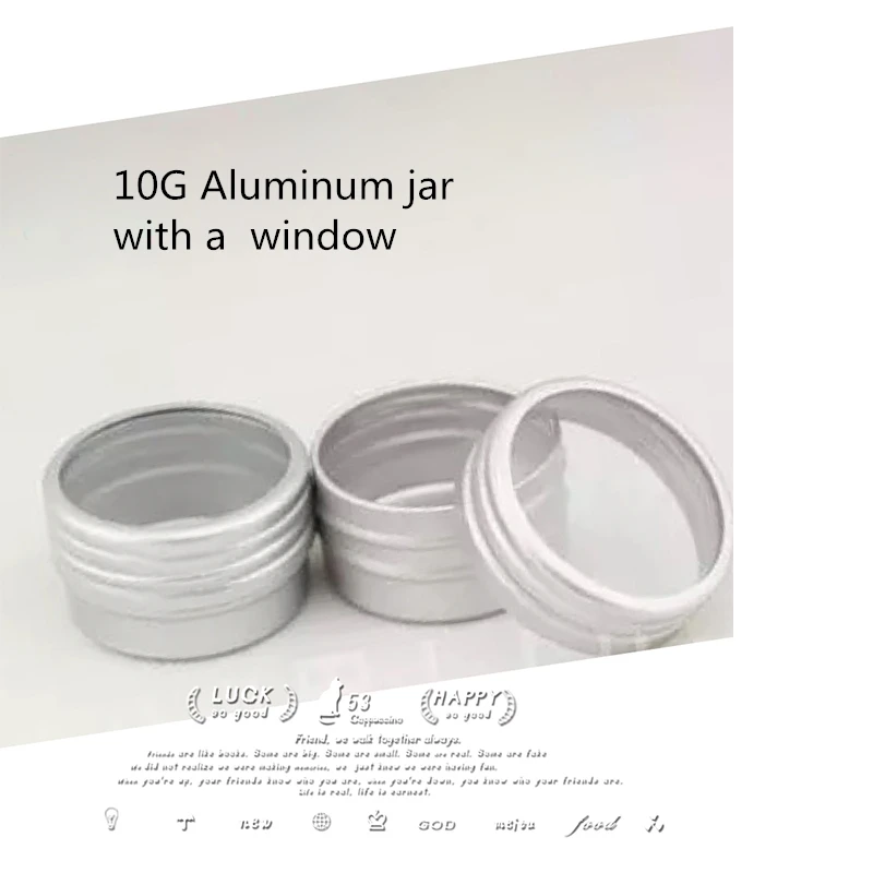 

500pcs/lot 10G Aluminum Jar With A Clear Window, 10cc metal Cosmetic Packaging Container 1/3oz professional cosmetics container