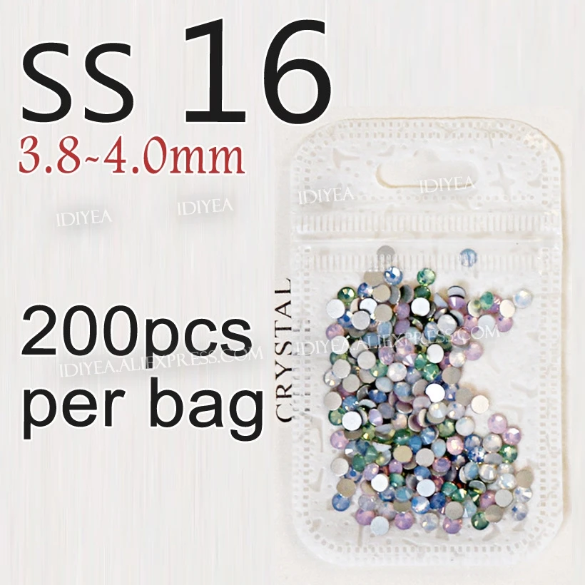 SS16 200PCS Смешанные опаловые цвета, все размеры, SS3-SS30, стразы для дизайна ногтей, для рукоделия, 3D маникюра, не горячая фиксация, кристаллы, блестящие стразы, камни на ногтях - Цвет: SS16 200PCS