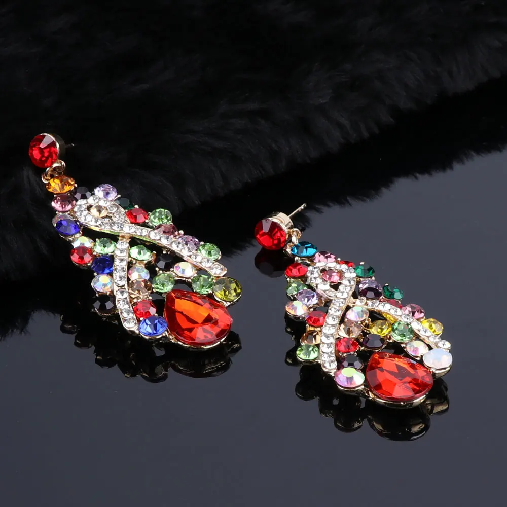 OEOEOS Indian Jewellery Crystal Necklace Earrings set Bridal Jewelry Sets for Brides Wedding Costume Accessories Decoration | Украшения и