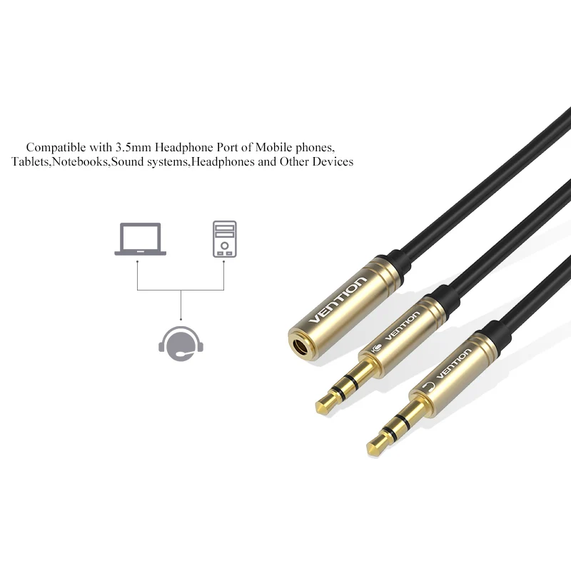 Аудиокабель Vention 3 5 мм для микрофона 2 штекера на 1 гнездо наушники AUX разветвитель