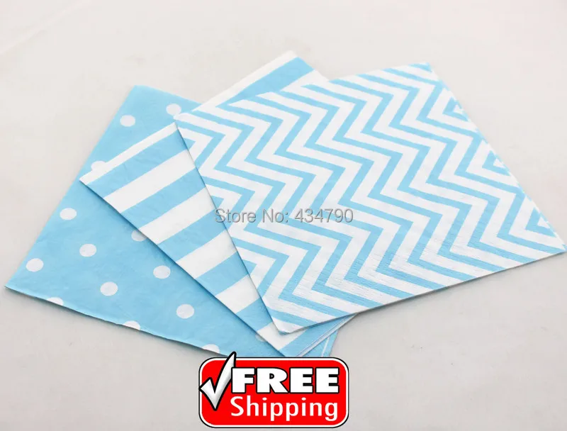 

60pcs Blue Mixed 3 Designs Striped Polka Dot Chevron Paper Napkins,Party Supplies,Decorations,Tableware for Birthday Wedding
