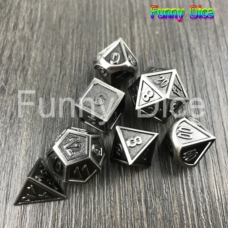 Высокое качество Серебристые Металлические игральные кости 7 набор D4 D6 D8 D10 D % D12 D20