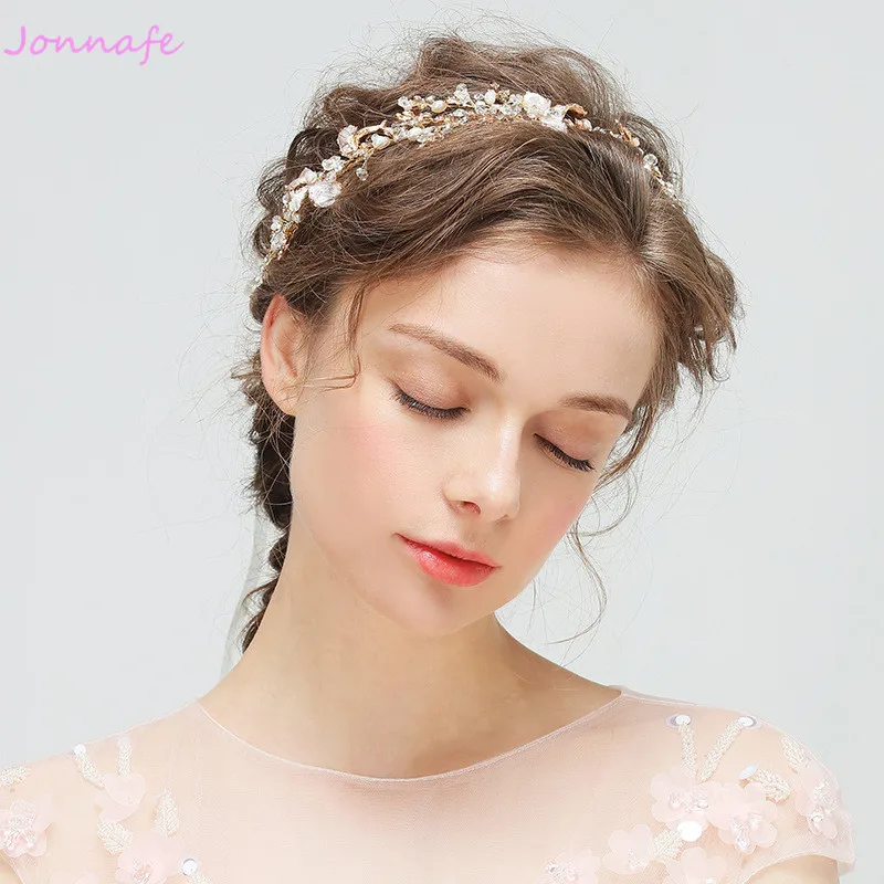 Jonnafe Золотой Boho листьев волос Корона Свадебные обруч для волос со стразами Свадебные лоза аксессуары для женщин ювелирные изделия головной убор