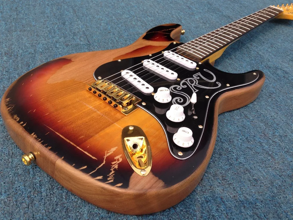 

hot sell Relic electric guitar SRV electric guitar gold hardware