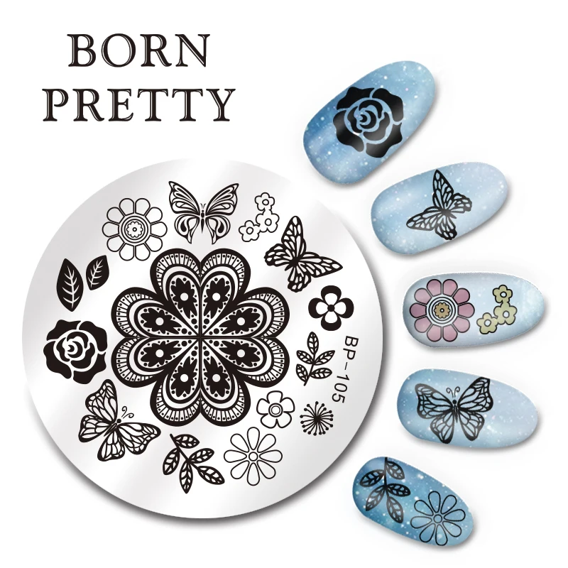 BORN PRETTY штамповка для ногтей шаблон бабочка цветок серии Сделай Сам изображение