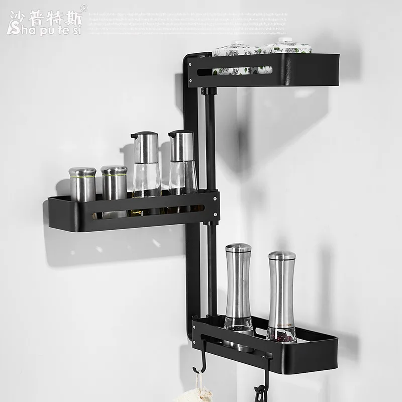 Черный кухонная полка для специй настенный Американский вращающийся Multi function Rack