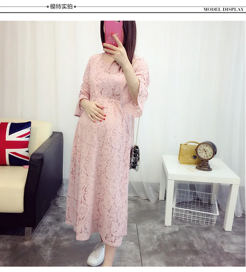 

Maternity Clothings Dresses Lace Pregnant Woman Long Clothes Pink Maternity Dress Fashion Korean Dress Flowers Printing M L XL