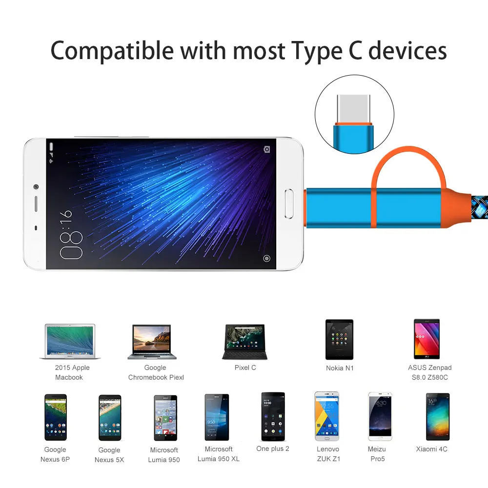 CAMDEMS 2 в 1 Micro & type c Usb Плетеный тканевый рыбий шелк usb кабель м 3 фута кабели для samsung s6