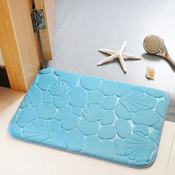 light blue shells Коралловый бархатный коврик для туалета, супер впитывающий коврик для душа, мягкий коврик для ванной комнаты, Противоскользящие коврики для ванной, разные цвета - Цвет: light blue shells