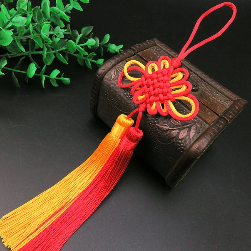 5 шт. китайские узлы красного и желтого цветов с двойными кисточками брелок шапки