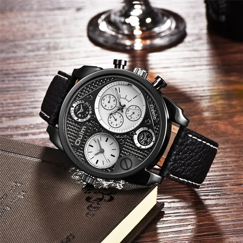 Часы наручные Oulm HP9316 мужские из натуральной кожи повседневные кварцевые с двумя