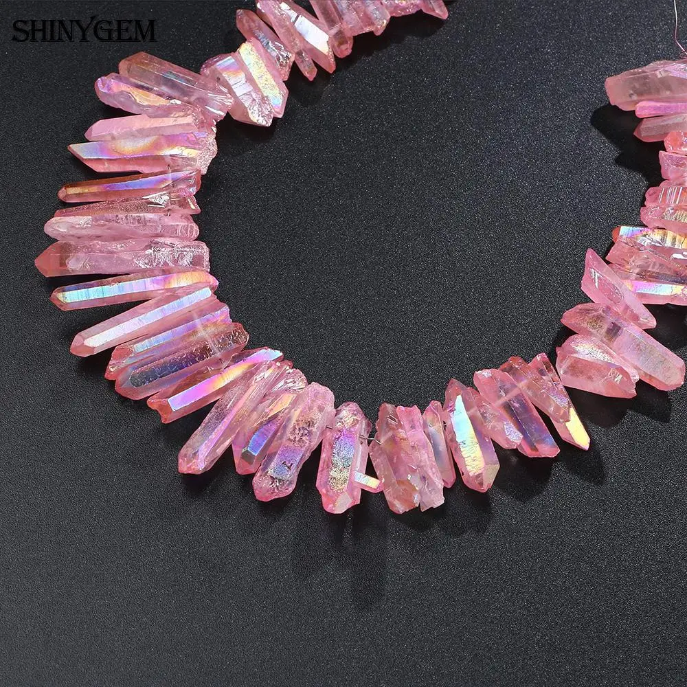 ShinyGem Wholesale Pink Crystal Pillar DIY Column Druzy Point Natural Stone Beads For Necklaces Jewelry Making 50pcs/Lot | Украшения и