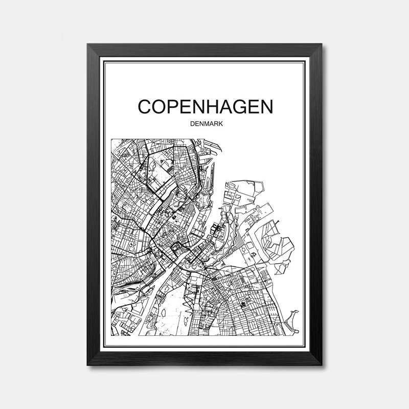 COPENHAGEN Карта всемирно известных городов абстрактное плакат искусство крафт-бумажный постер для бара/Кафе Ретро Эскиз художественное оформление роспись Наклейка на стену 42x30 см - Цвет: COPENHAGEN