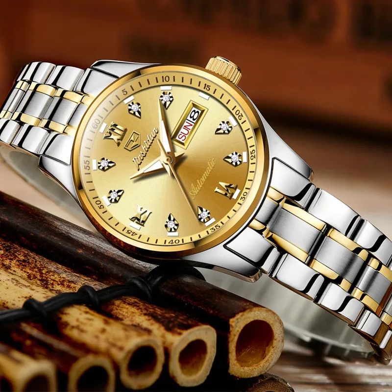 Steel gold gold JSDUN Часы женские золотые из нержавеющей стали классические деловые наручные часы Япония механические Автоматические Часы relogio feminino - Цвет: Steel gold gold