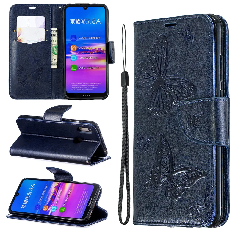 Чехол-книжка с бабочкой для huawei Y6 Prime, кожаный чехол-кошелек для huawei Honor 8A, чехол для мобильного телефона, чехол-книжка <