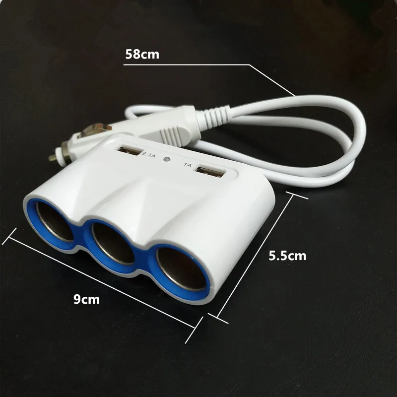 2 USB порта прикуривателя разделите на 3 пути гнездо сплиттер концентратор адаптер