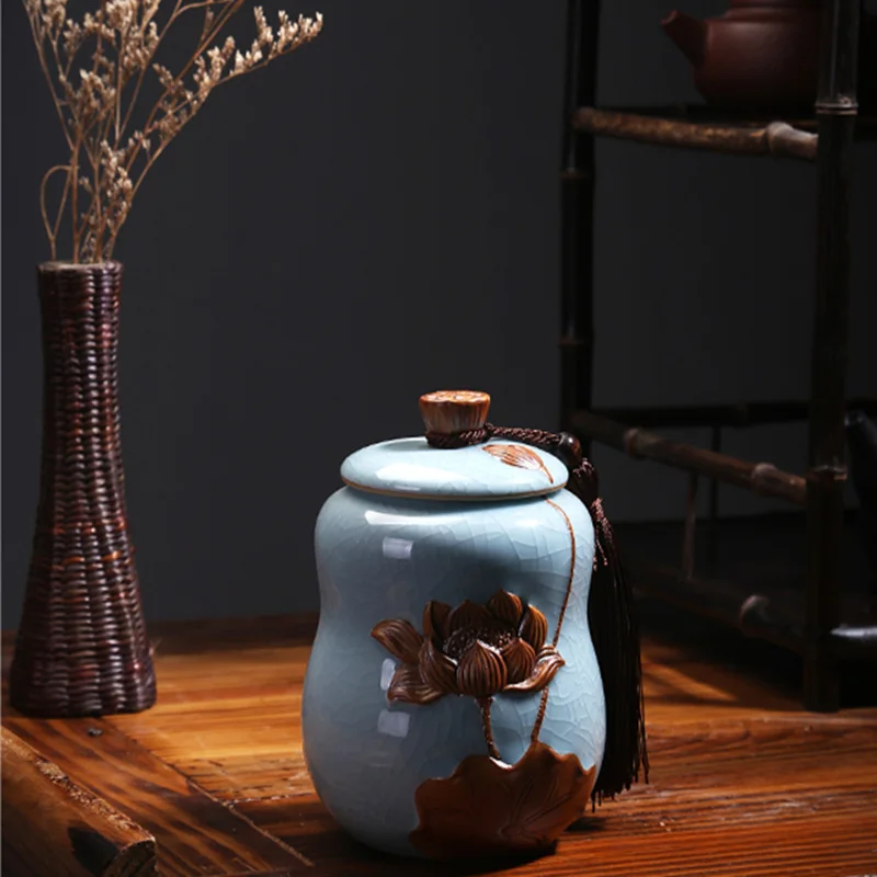 Керамическая чайная банка керамическая посуда герметичная из целадона емкость