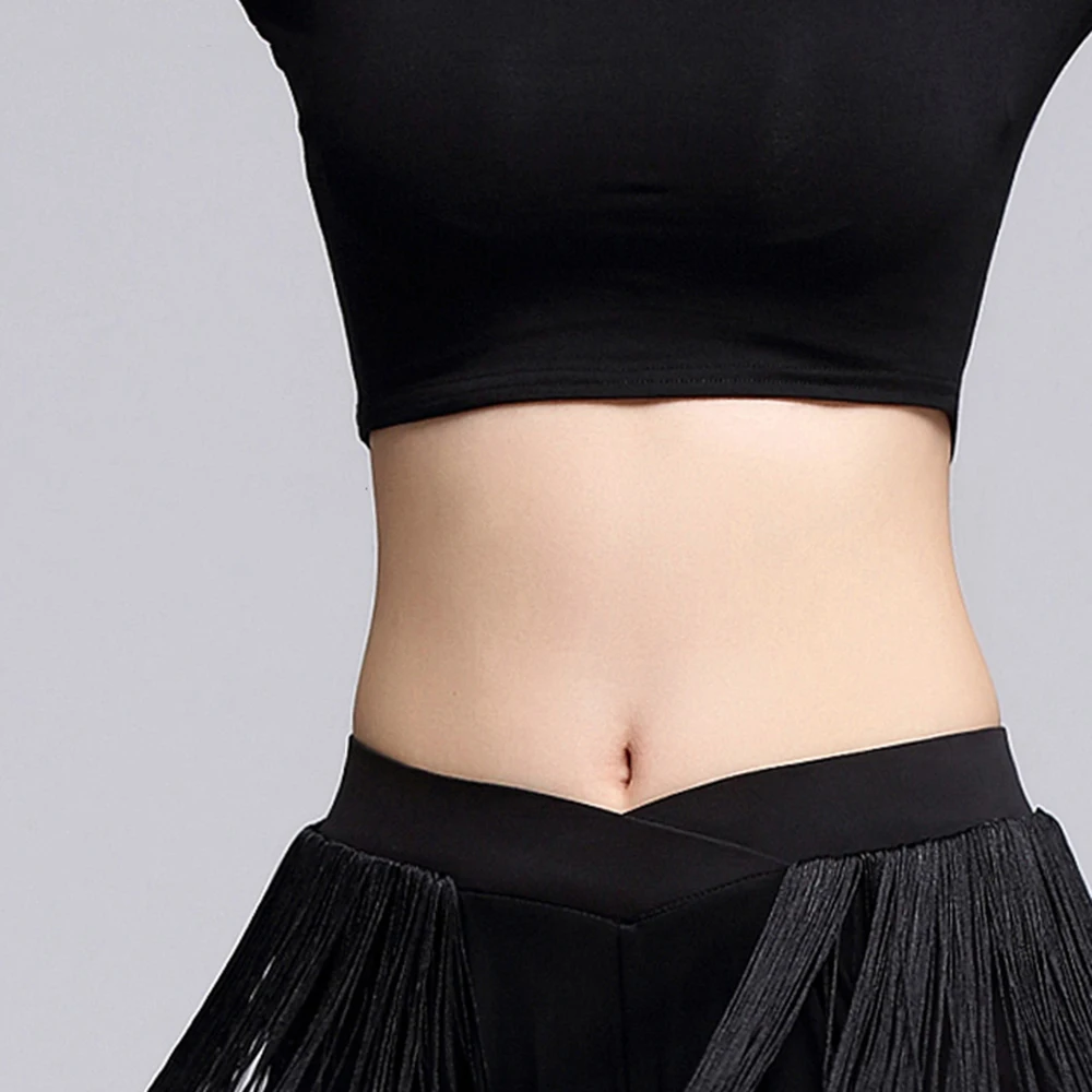 Женский костюм для латиноамериканских танцев черный топ без юбки с коротким