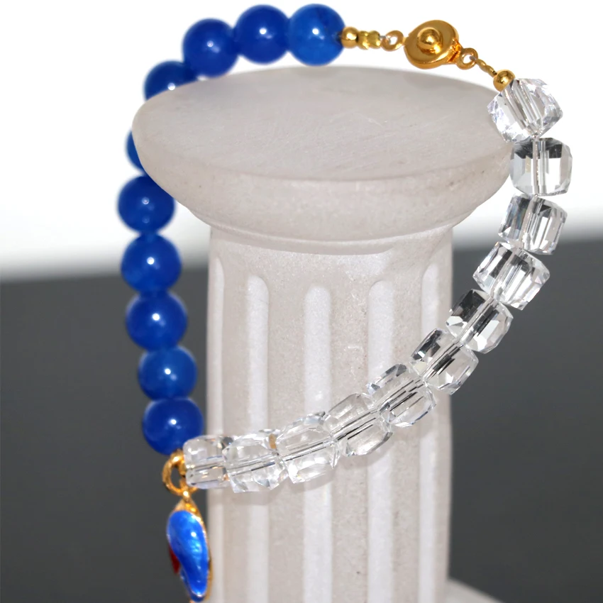 Богемия Стиль зеленый синий 8 мм натуральный камень нефрит Халцедон Круглые Бусы