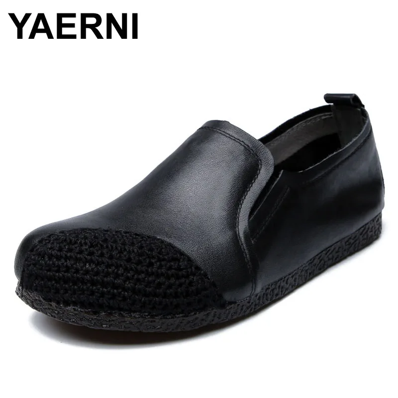 Туфли YAERNI женские из натуральной кожи дышащие плетеные лоферы без застежки