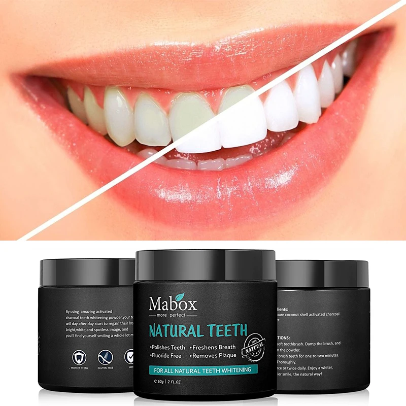 

Dropshipping 60g Tooth Whitening Powder Activated Coconut Charcoal Natural Teeth Whitening Charcoal Powder Tartar Stain Removal