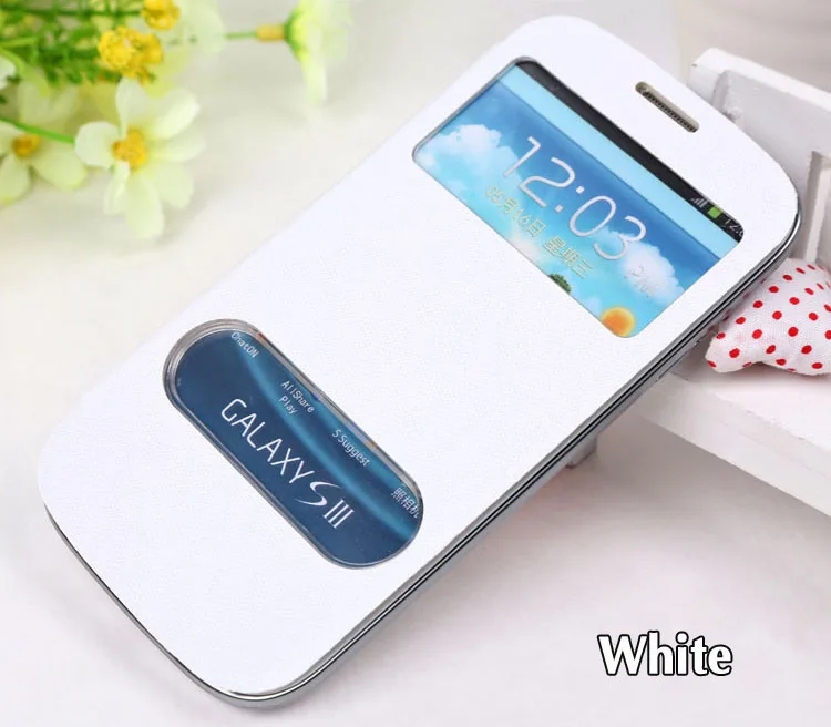 Тонкий кожаный чехол с двойным окном для батареи книжка кобура Samsung Galaxy S3 I9300/S3 Neo