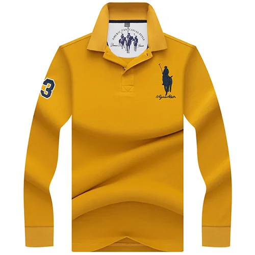 yellow Верхняя одежда Qualite Solide couleur 3D Broderie Polo Chemise повседневные рубашки поло hommes de Polo A manches Longues 2019New поступление поло - Цвет: yellow