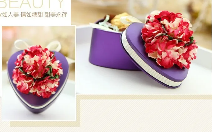 Big Beautiful Flowers Purple Color Heart Tinplate Tin Can Boxes 50pcs/lot Free Shipping Fashion Wedding Return Gift Favor Box | Дом и сад