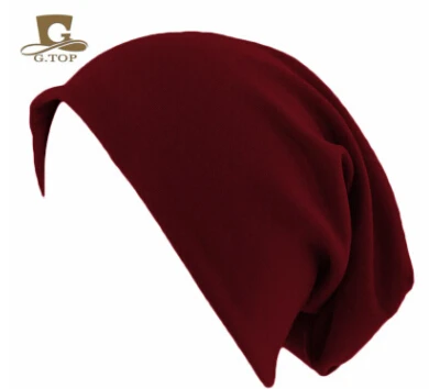 wine red Стильная мужская женская однотонная трикотажная сутулящаяся мешковатая шапочка, Базовая Кепка с черепом, большой размер - Цвет: wine red