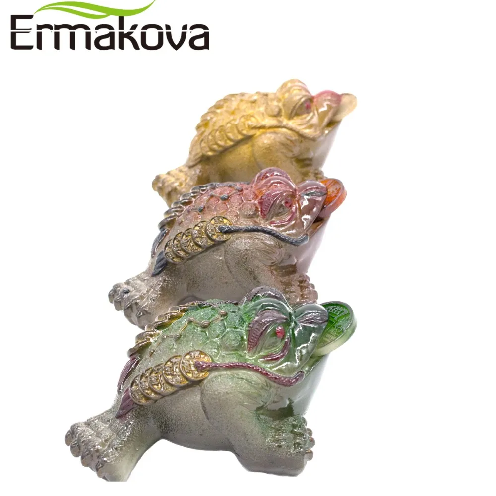 ERMAKOVA многоцветная смола, меняющая цвет, фигурка жабы на удачу, статуэтка лягушки, статуя с монетой, фэн-шуй, чай, домашние украшения для домашних животных