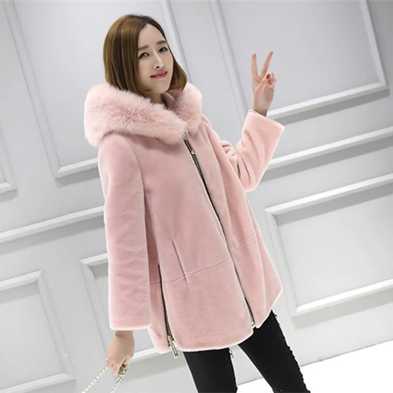 2022 women natural real sheep shearling fur coat 100% real shearling jacket with real The fox fur winter lady real wool fur